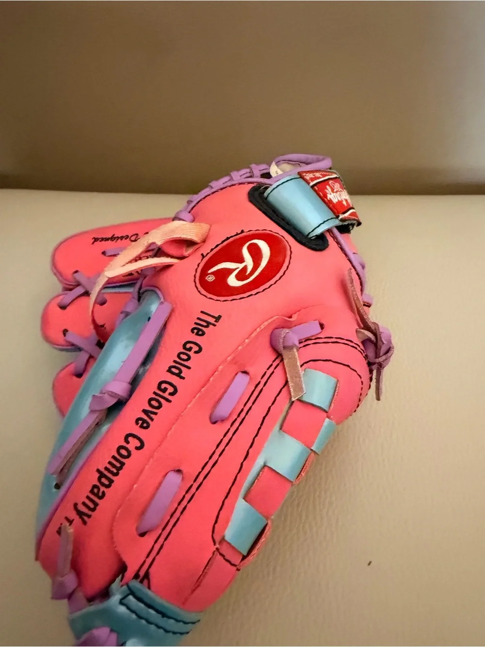 Rawlings Basket-Web PL100P 10” Youth Baseball/Softball Glove Pink Teal Purple